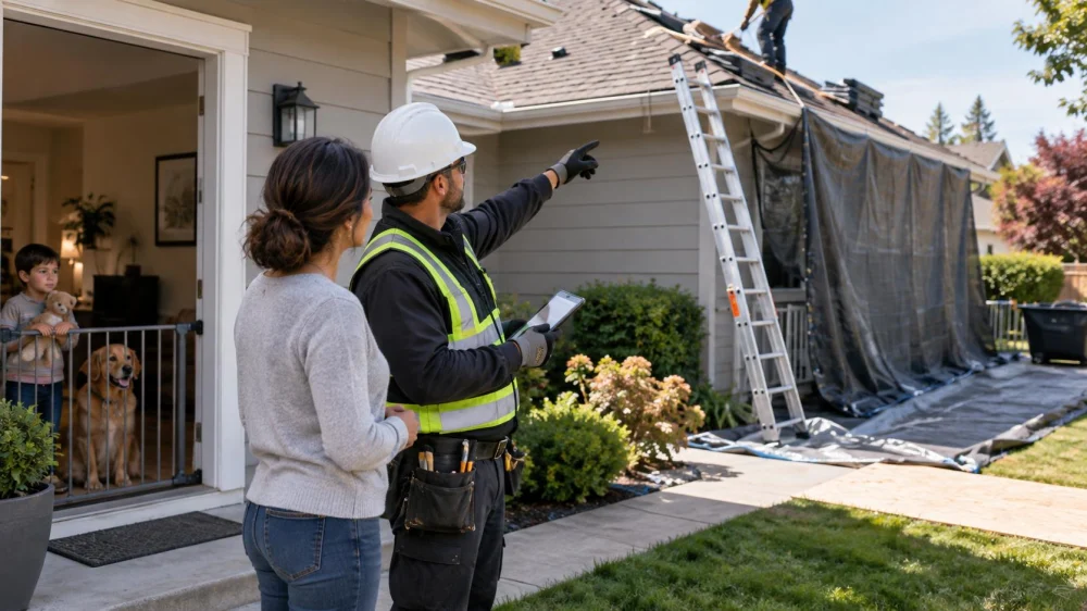 Roof Work-Zone Plan: Children, Pets, Dust, and Access